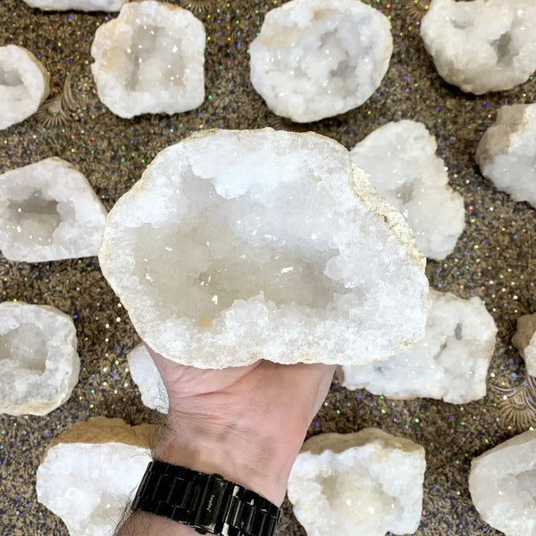 White Quartz Druzy Half Geode image 1